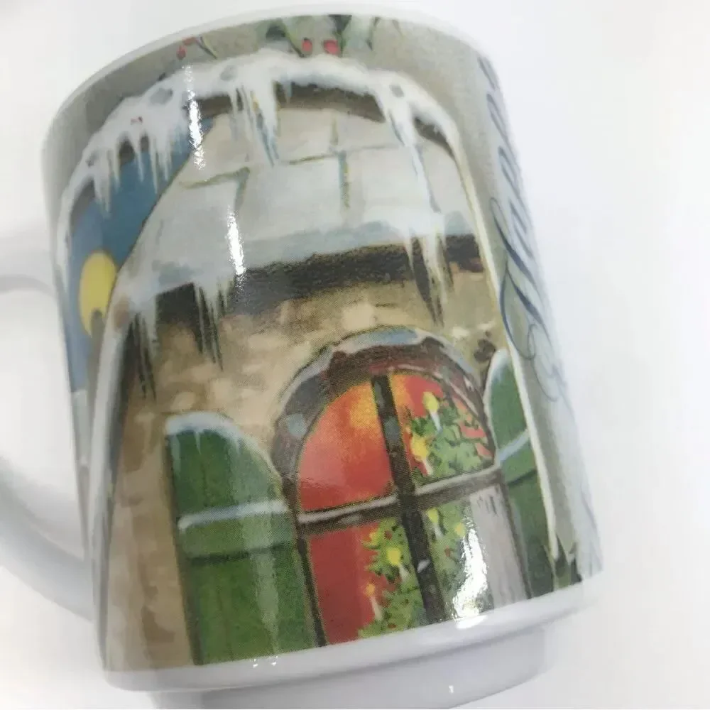 Pottery Barn Nostalgic Happy Holidays Ceramic Mug Set of Two Bundle